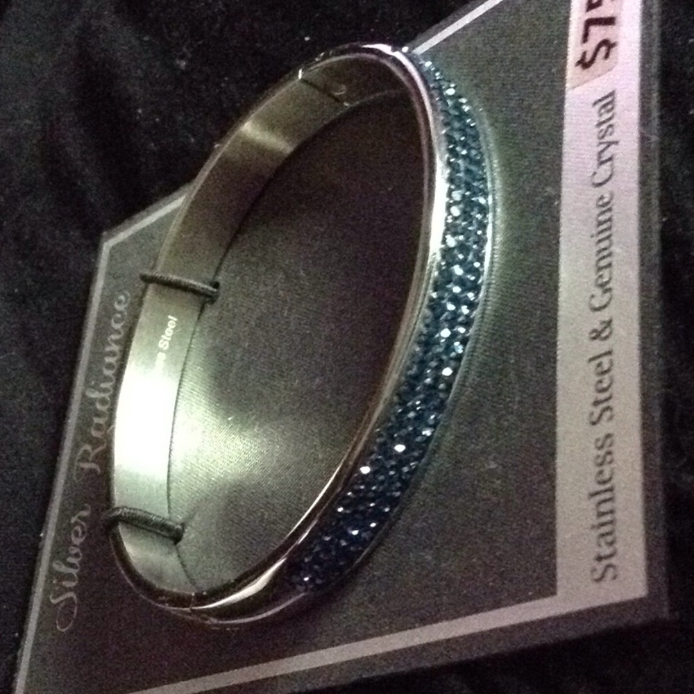 New Stainless Steel Bracelet Bangle Blue Crystals